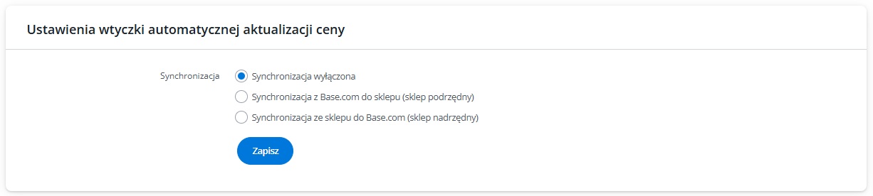 Ustawienia synchronizacji cen w Base