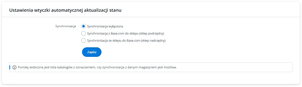 Ustawienia synchronizacji stanów magazynowych w Base